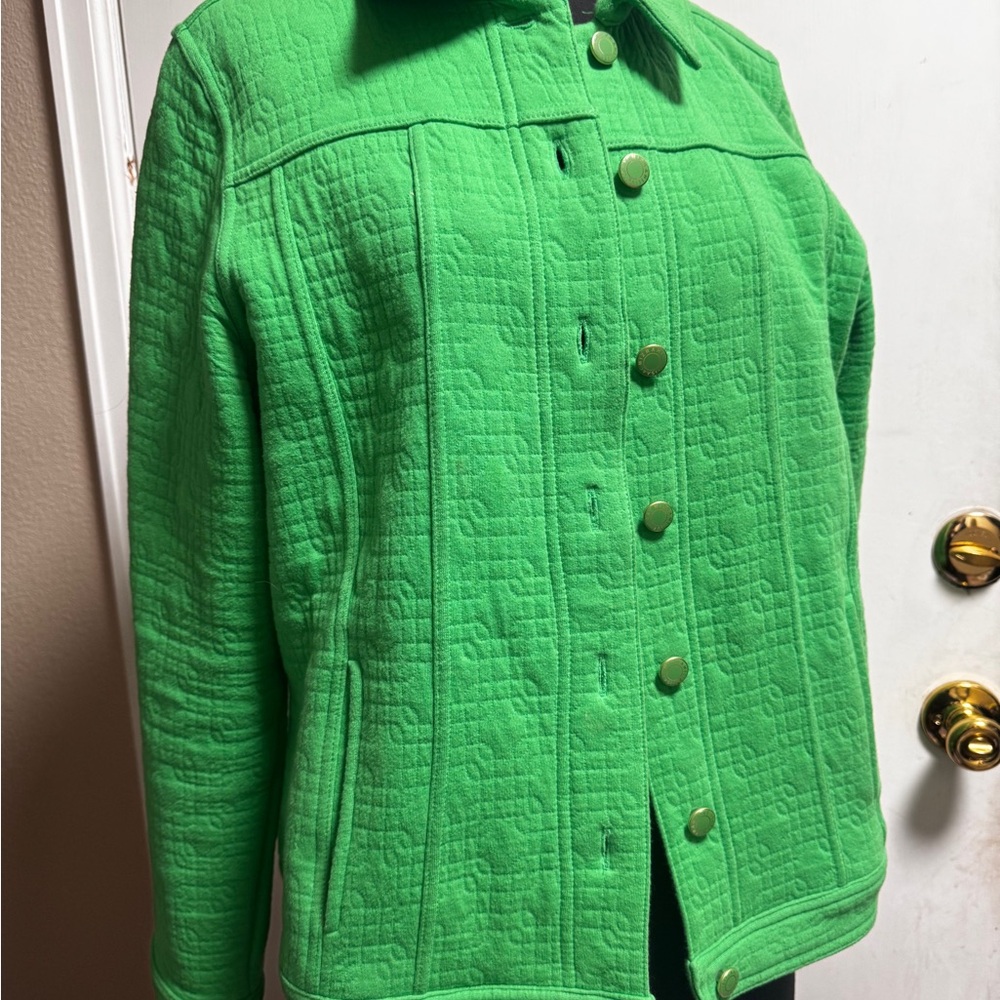 Vibrant Isaac Mizrahi Live! Jade Green Quilted Button-Front Jacket - Size L